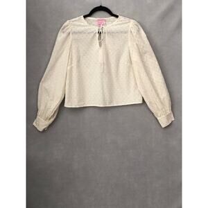 Muse Eyelet Top Women's Size 8 Long Sleeve Front Tie Off White NEW
